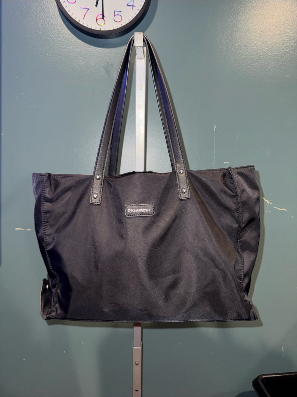 Giani Bernini Black Canvas Tote with Leather-Trim Handles